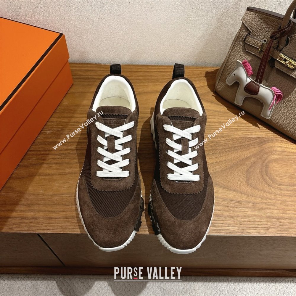 Hermes Bouncing Sneakers in Fabric and Suede Dark Brown 2025 1222 (MD-251222024)