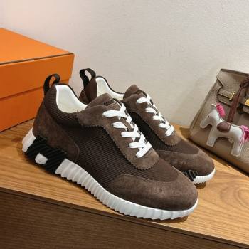 Hermes Bouncing Sneakers in Fabric and Suede Dark Brown 2025 1222 (MD-251222024)