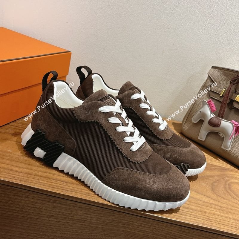 Hermes Bouncing Sneakers in Fabric and Suede Dark Brown 2025 1222 (MD-251222024)