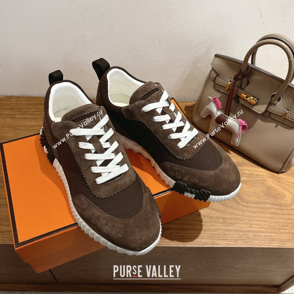 Hermes Bouncing Sneakers in Fabric and Suede Dark Brown 2025 1222 (MD-251222024)