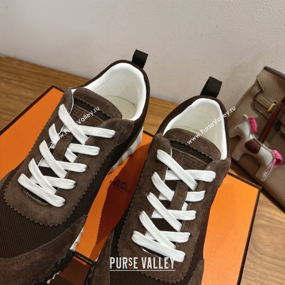 Hermes Bouncing Sneakers in Fabric and Suede Dark Brown 2025 1222 (MD-251222024)