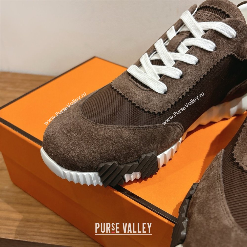 Hermes Bouncing Sneakers in Fabric and Suede Dark Brown 2025 1222 (MD-251222024)