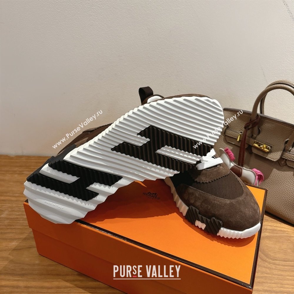Hermes Bouncing Sneakers in Fabric and Suede Dark Brown 2025 1222 (MD-251222024)
