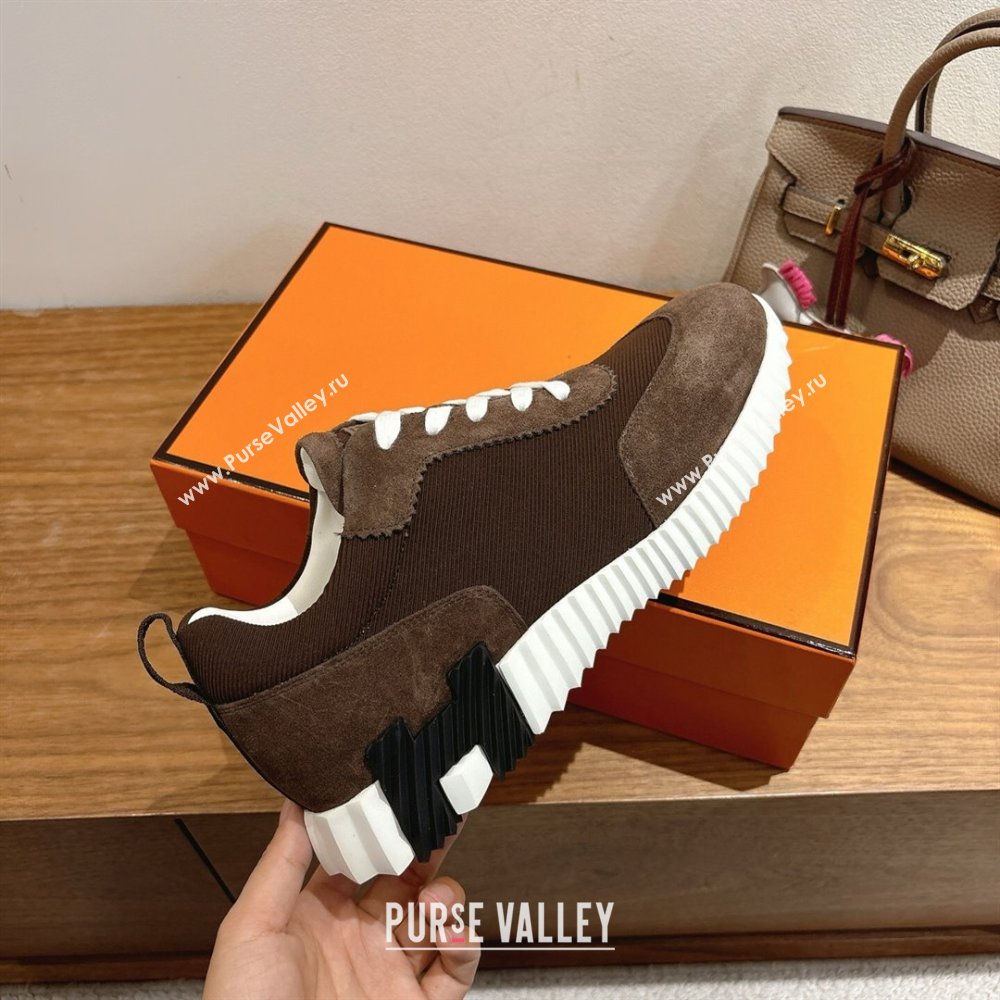 Hermes Bouncing Sneakers in Fabric and Suede Dark Brown 2025 1222 (MD-251222024)