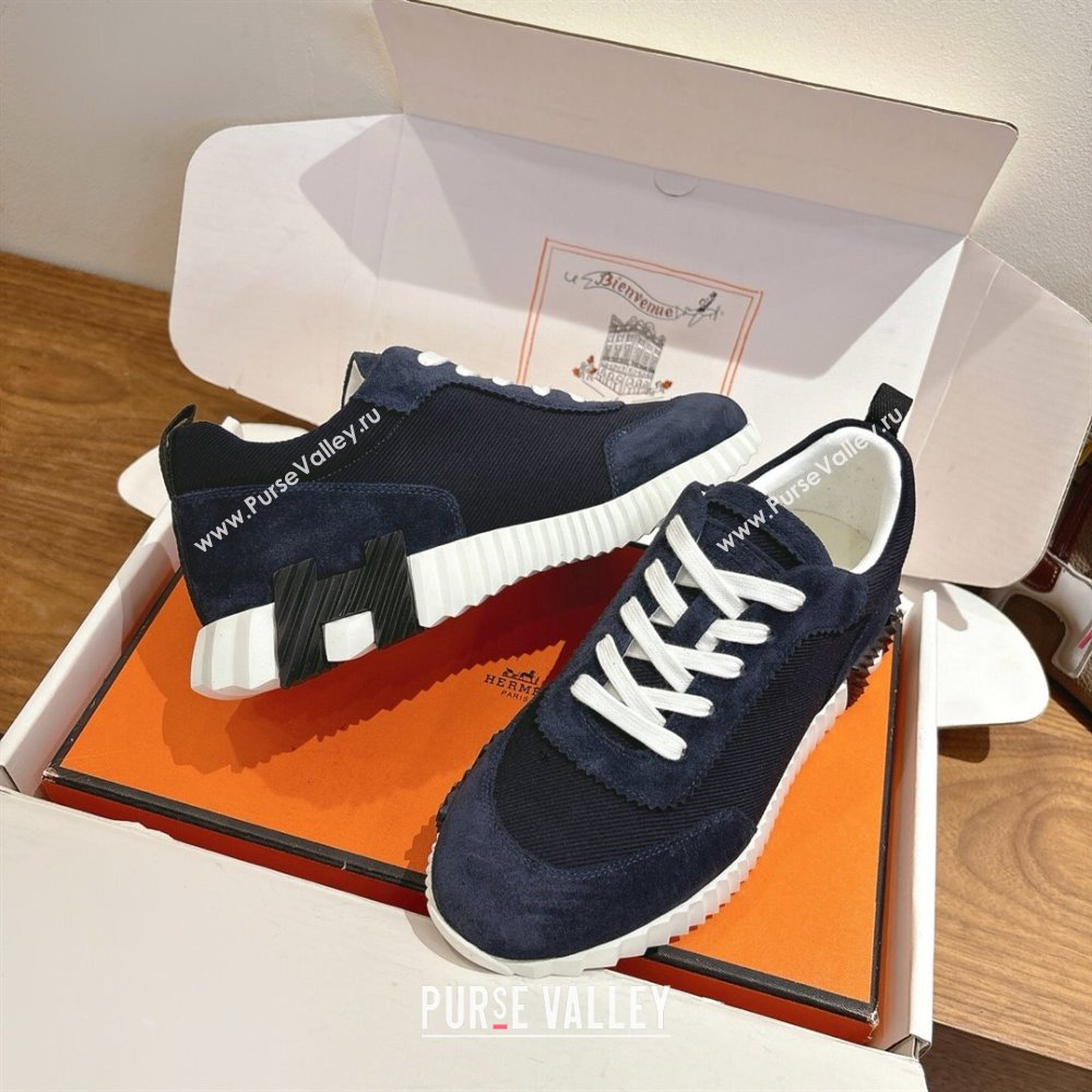 Hermes Bouncing Sneakers in Fabric and Suede Dark Blue 2025 1222 (MD-251222025)