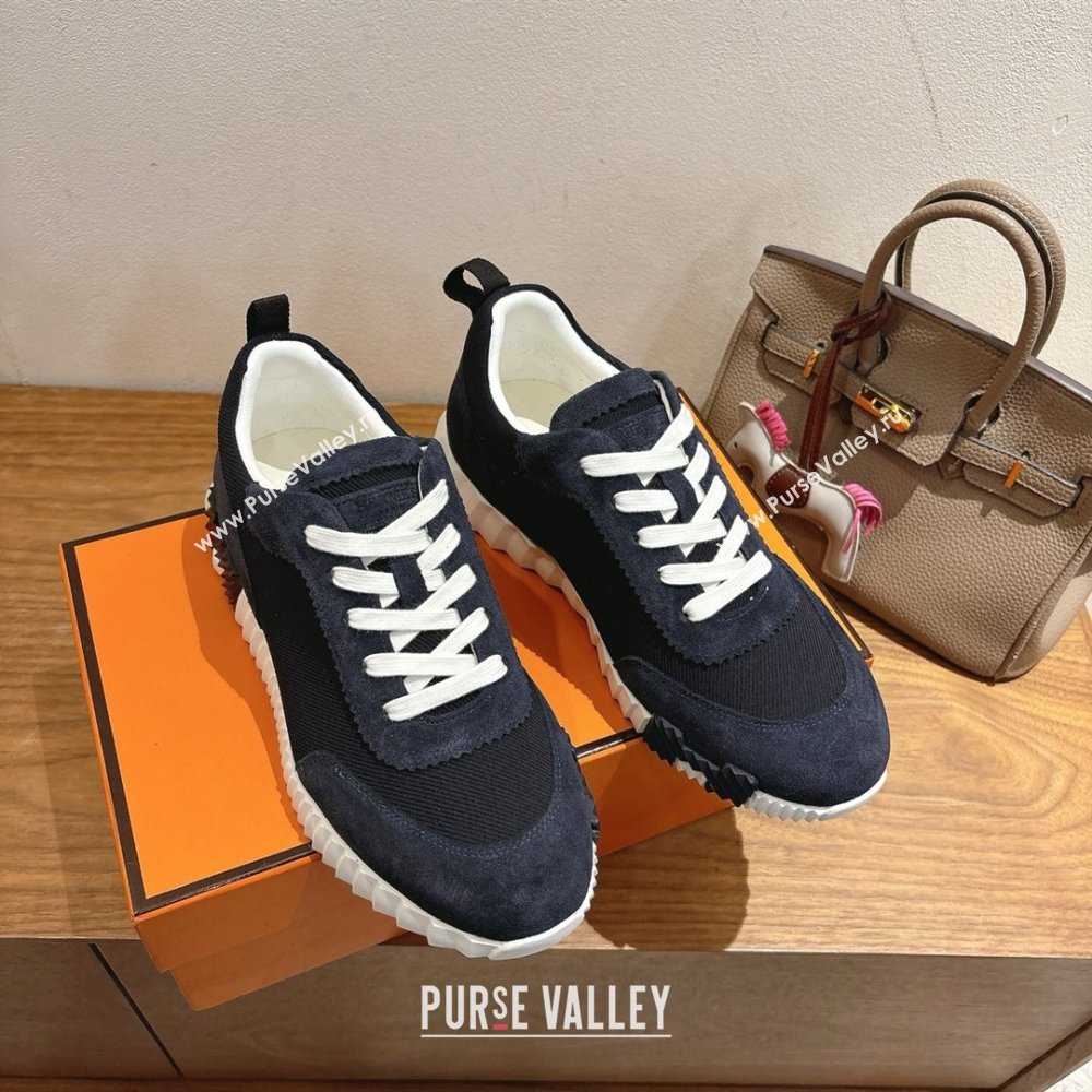 Hermes Bouncing Sneakers in Fabric and Suede Dark Blue 2025 1222 (MD-251222025)