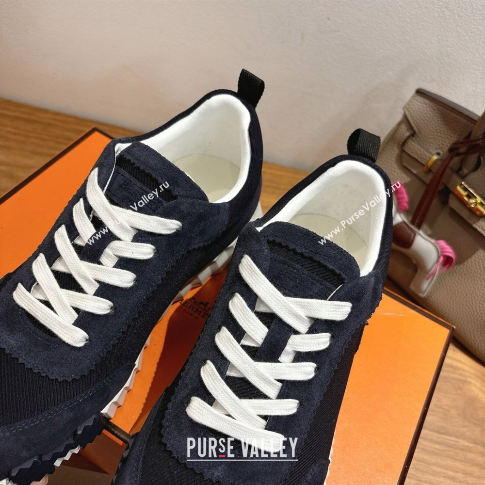 Hermes Bouncing Sneakers in Fabric and Suede Dark Blue 2025 1222 (MD-251222025)