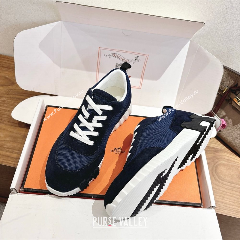 Hermes Bouncing Sneakers in Fabric and Suede Deep Blue 2025 1222 (MD-251222028)
