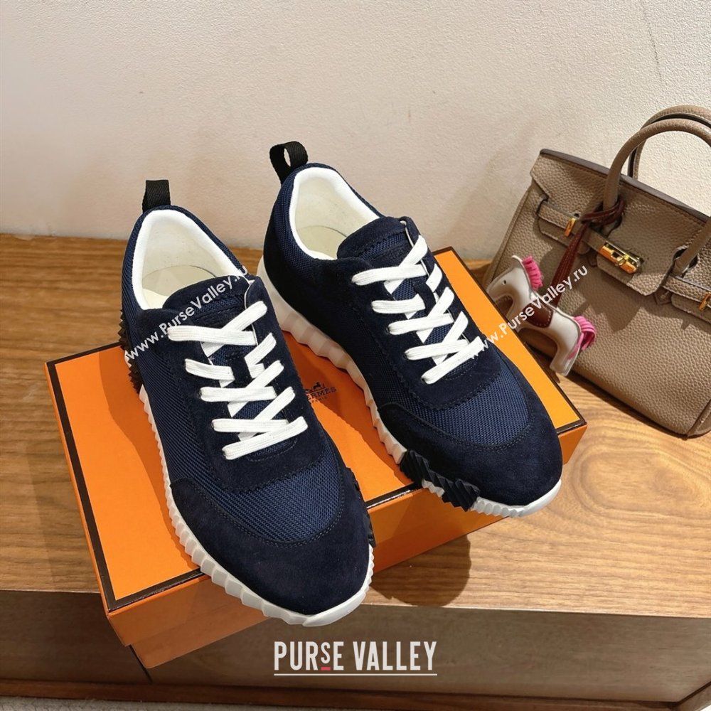 Hermes Bouncing Sneakers in Fabric and Suede Deep Blue 2025 1222 (MD-251222028)