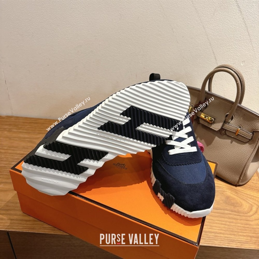 Hermes Bouncing Sneakers in Fabric and Suede Deep Blue 2025 1222 (MD-251222028)