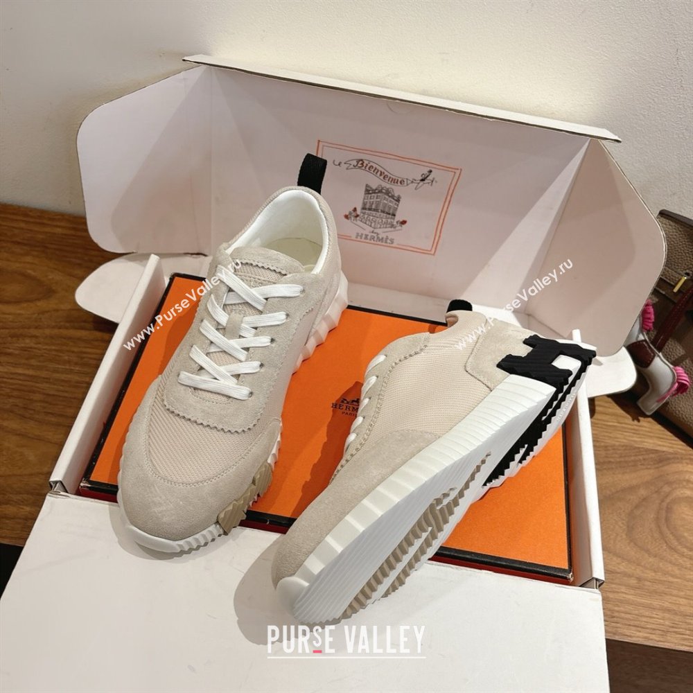 Hermes Bouncing Sneakers in Fabric and Suede Beige Grey 2025 1222 (MD-251222030)