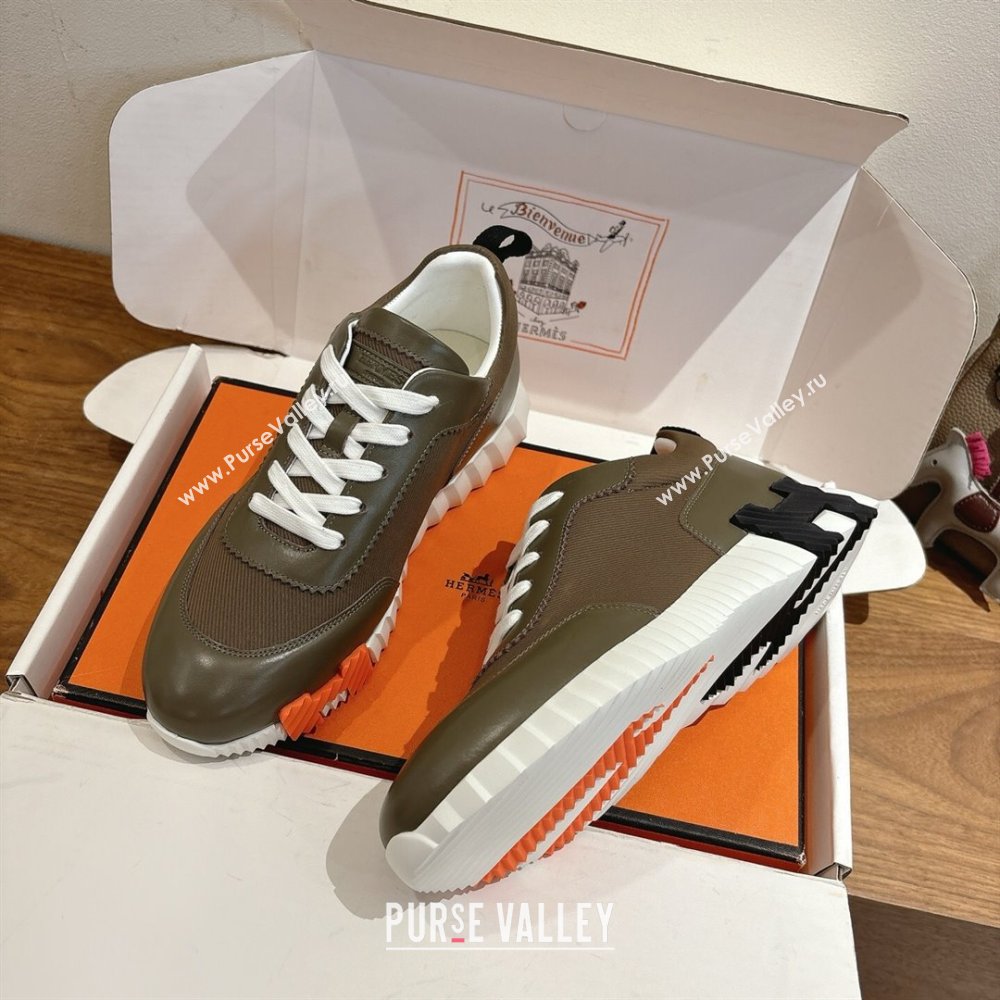 Hermes Bouncing Sneakers in Fabric and Leather Green/Brown 2025 1222 (MD-251222032)