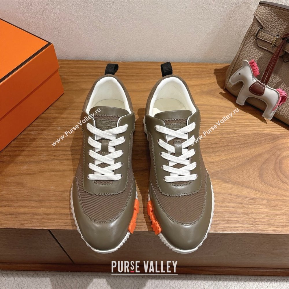 Hermes Bouncing Sneakers in Fabric and Leather Green/Brown 2025 1222 (MD-251222032)
