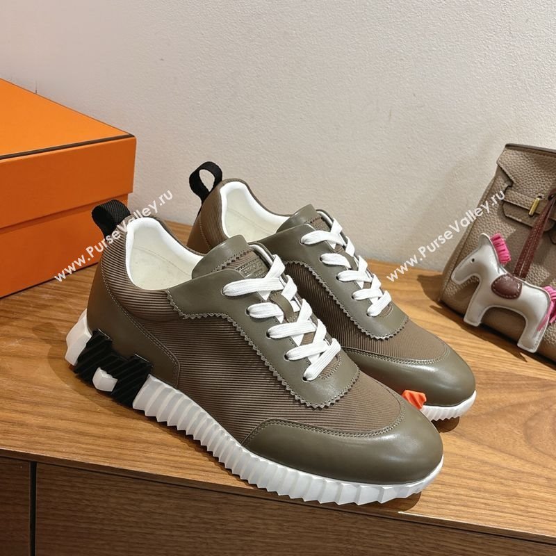 Hermes Bouncing Sneakers in Fabric and Leather Green/Brown 2025 1222 (MD-251222032)