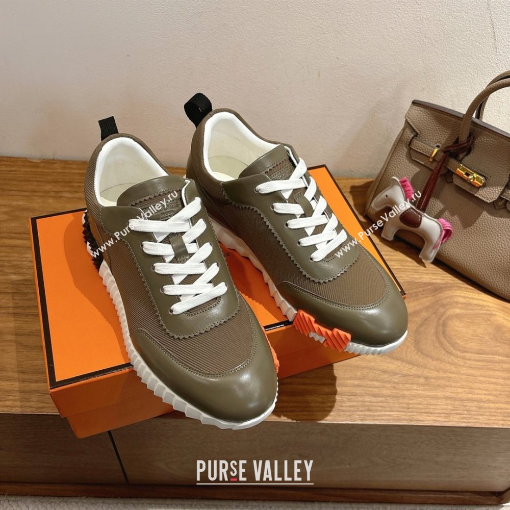 Hermes Bouncing Sneakers in Fabric and Leather Green/Brown 2025 1222 (MD-251222032)