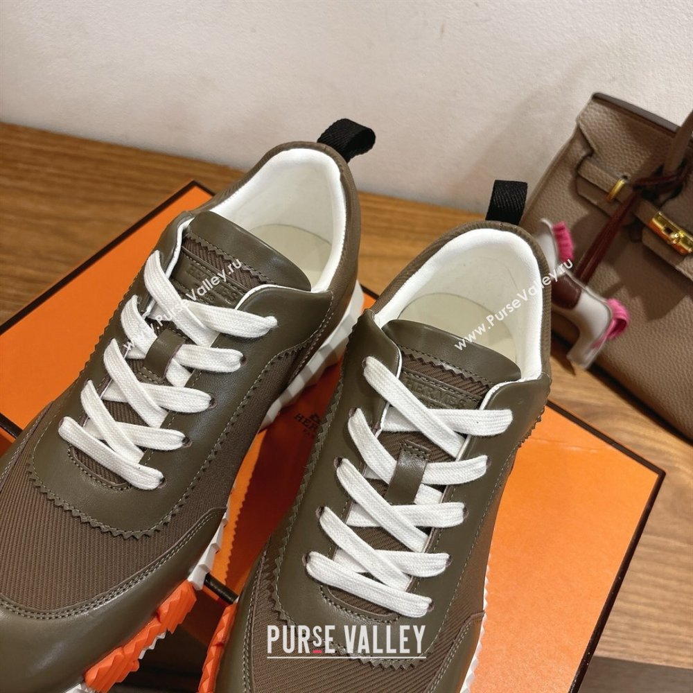 Hermes Bouncing Sneakers in Fabric and Leather Green/Brown 2025 1222 (MD-251222032)