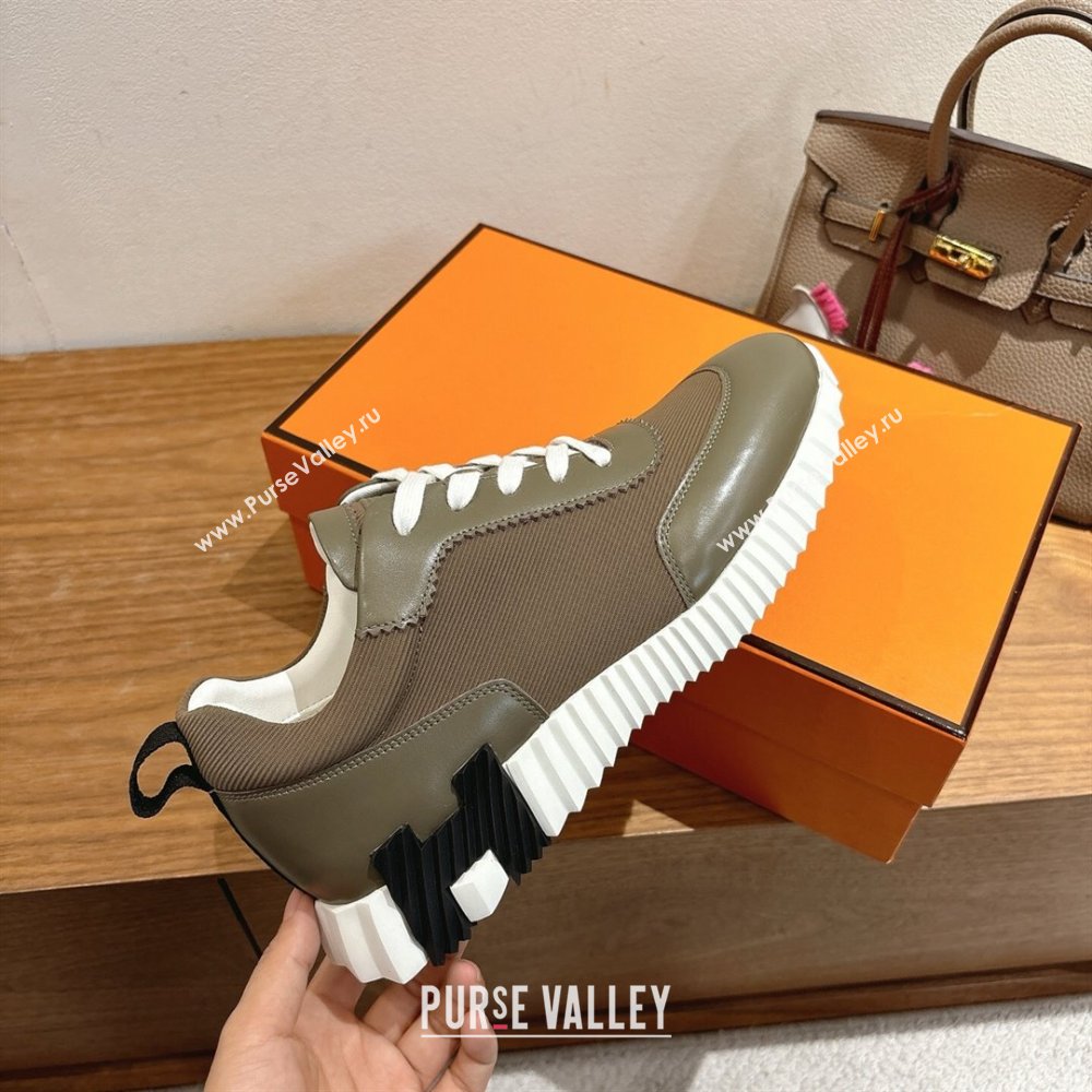 Hermes Bouncing Sneakers in Fabric and Leather Green/Brown 2025 1222 (MD-251222032)