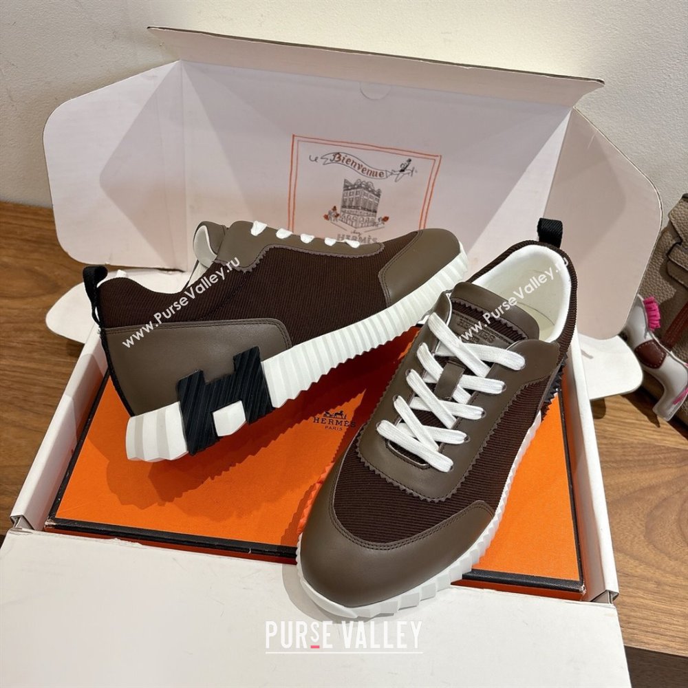 Hermes Bouncing Sneakers in Fabric and Leather Dark Brown 2025 1222 (MD-251222033)