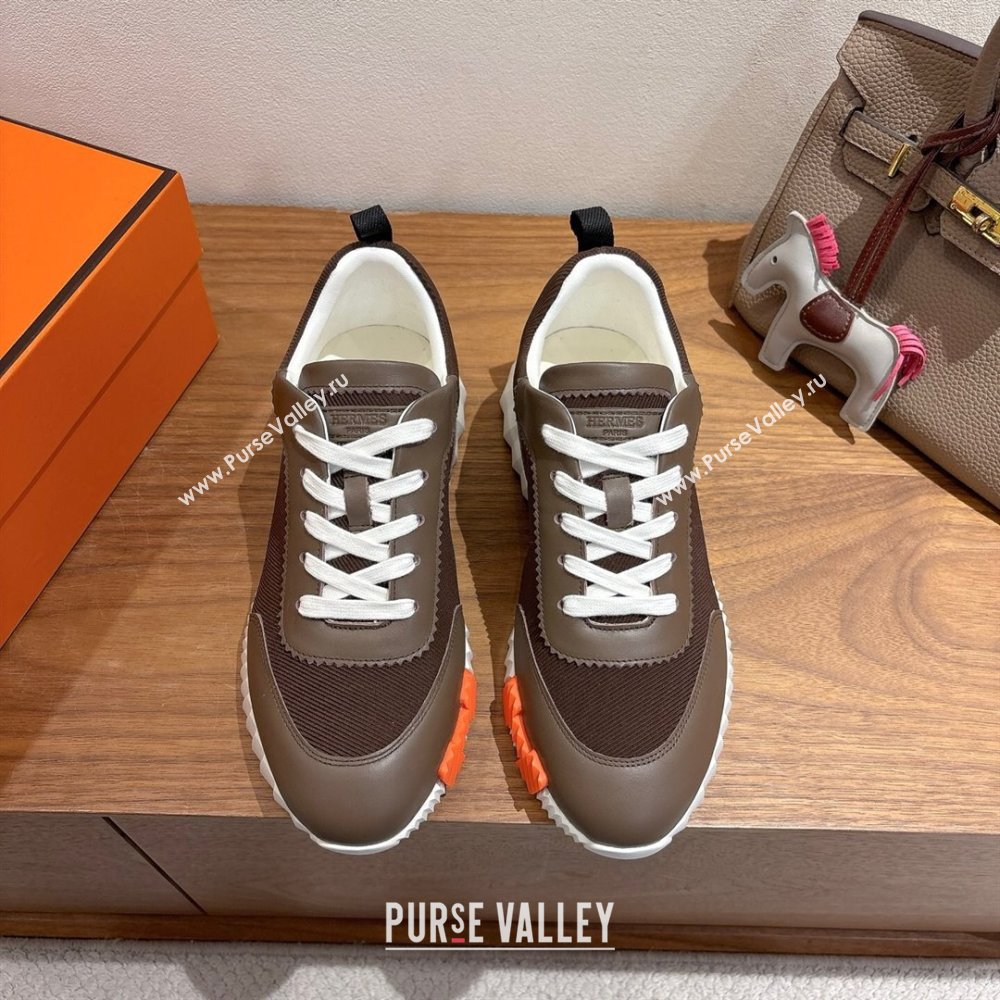 Hermes Bouncing Sneakers in Fabric and Leather Dark Brown 2025 1222 (MD-251222033)