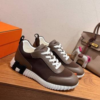 Hermes Bouncing Sneakers in Fabric and Leather Dark Brown 2025 1222 (MD-251222033)