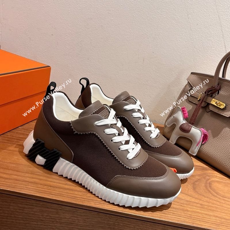 Hermes Bouncing Sneakers in Fabric and Leather Dark Brown 2025 1222 (MD-251222033)