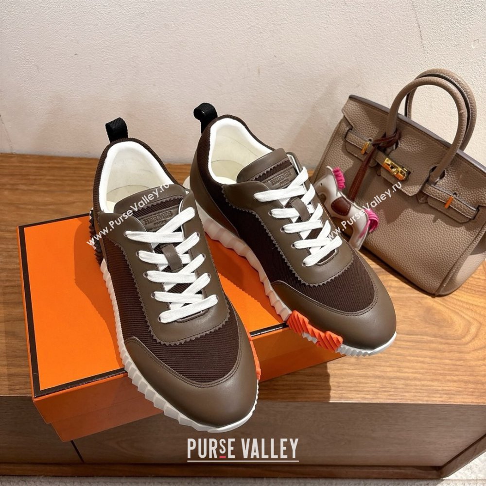 Hermes Bouncing Sneakers in Fabric and Leather Dark Brown 2025 1222 (MD-251222033)