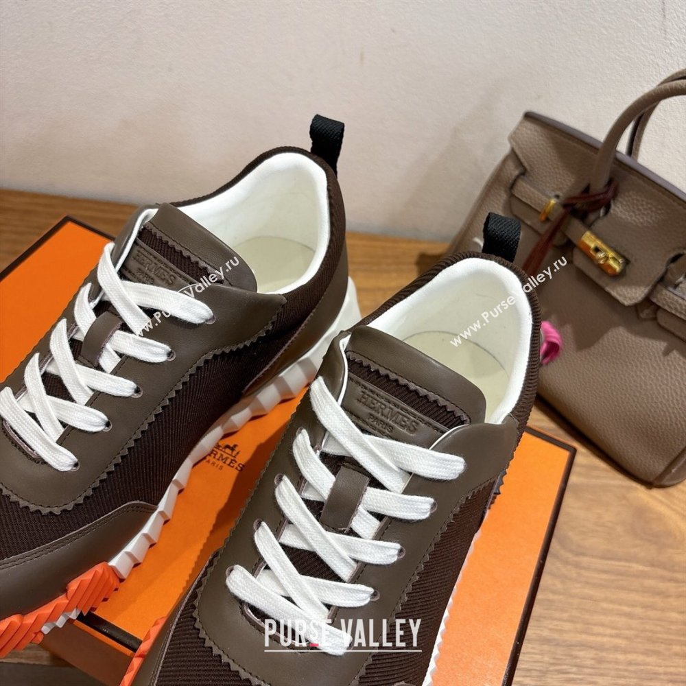 Hermes Bouncing Sneakers in Fabric and Leather Dark Brown 2025 1222 (MD-251222033)