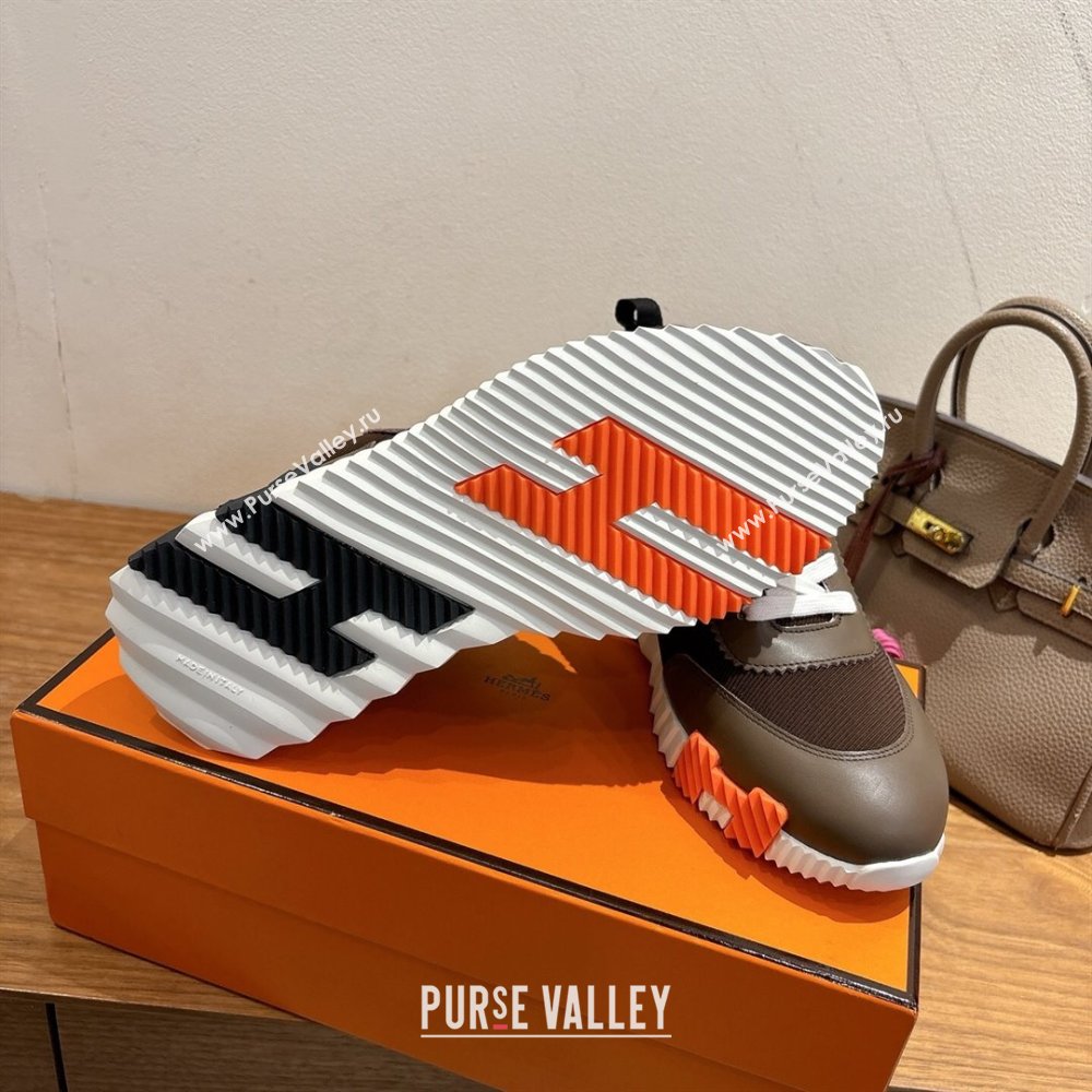 Hermes Bouncing Sneakers in Fabric and Leather Dark Brown 2025 1222 (MD-251222033)
