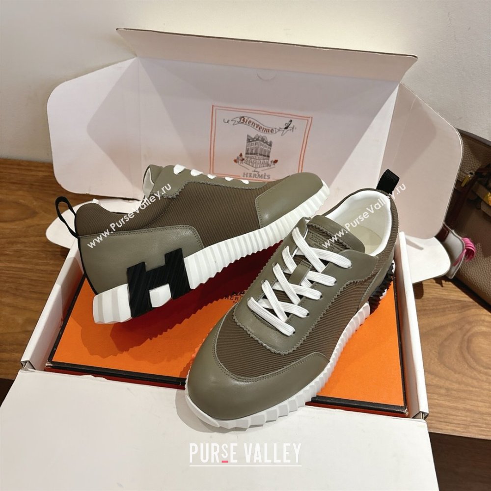 Hermes Bouncing Sneakers in Fabric and Leather Khaki Green 2025 1222 (MD-251222036)