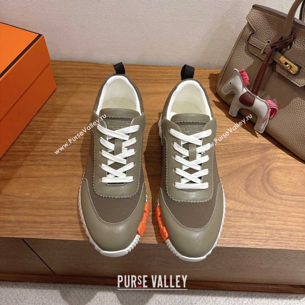 Hermes Bouncing Sneakers in Fabric and Leather Khaki Green 2025 1222 (MD-251222036)