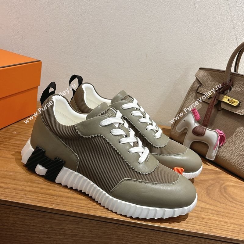 Hermes Bouncing Sneakers in Fabric and Leather Khaki Green 2025 1222 (MD-251222036)
