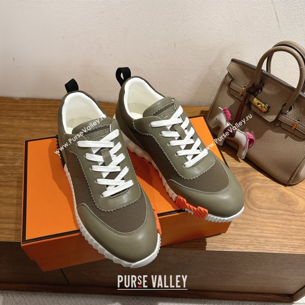 Hermes Bouncing Sneakers in Fabric and Leather Khaki Green 2025 1222 (MD-251222036)