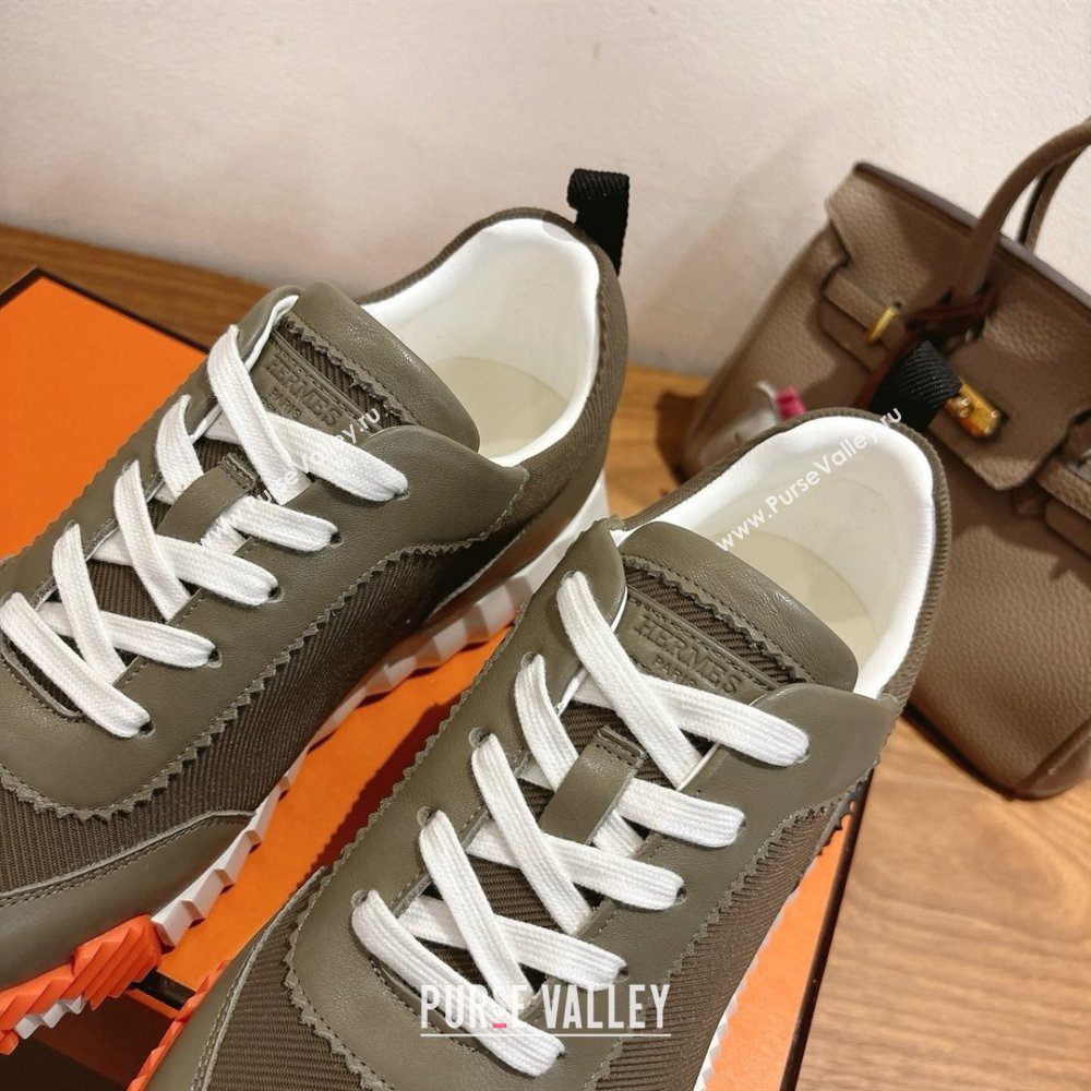 Hermes Bouncing Sneakers in Fabric and Leather Khaki Green 2025 1222 (MD-251222036)