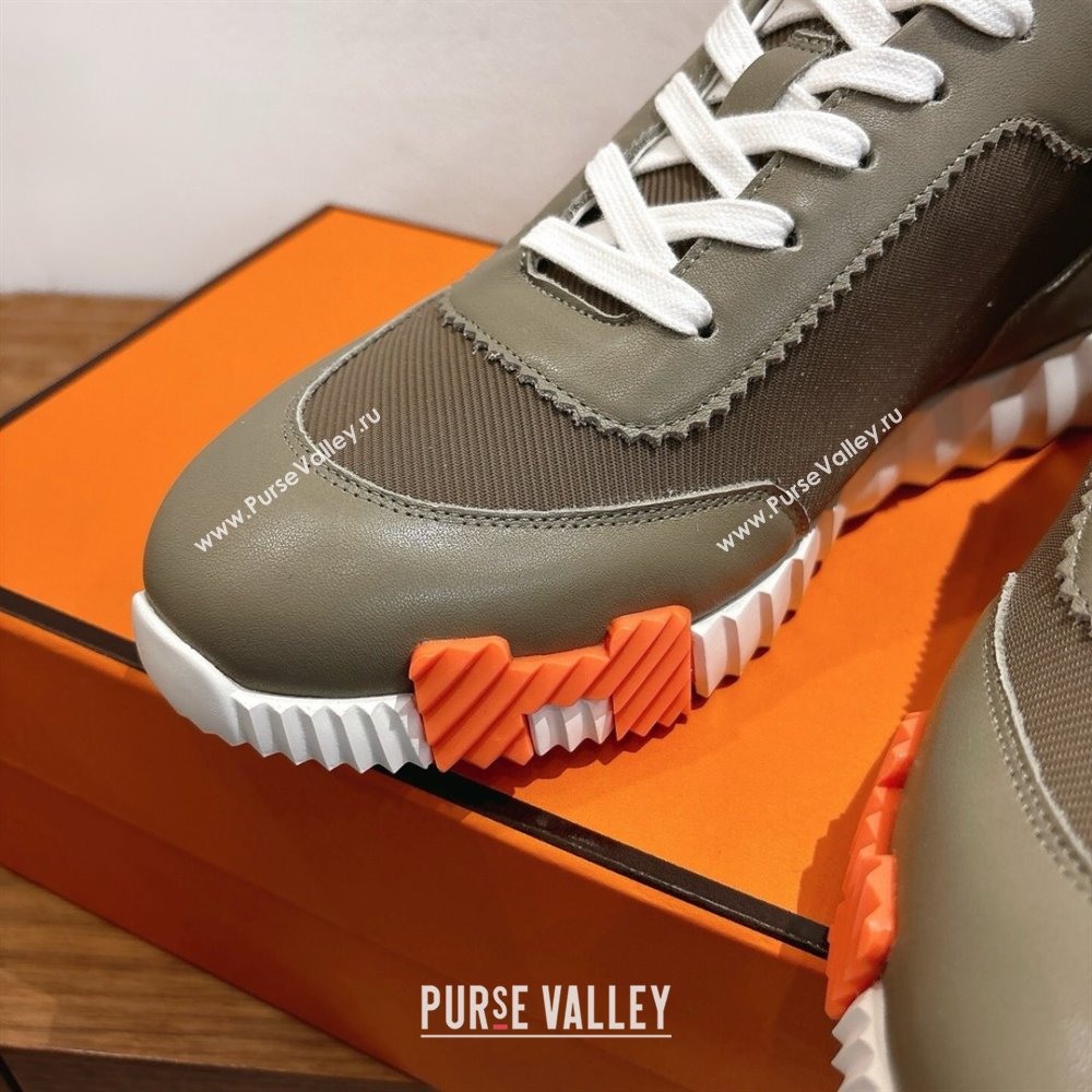 Hermes Bouncing Sneakers in Fabric and Leather Khaki Green 2025 1222 (MD-251222036)