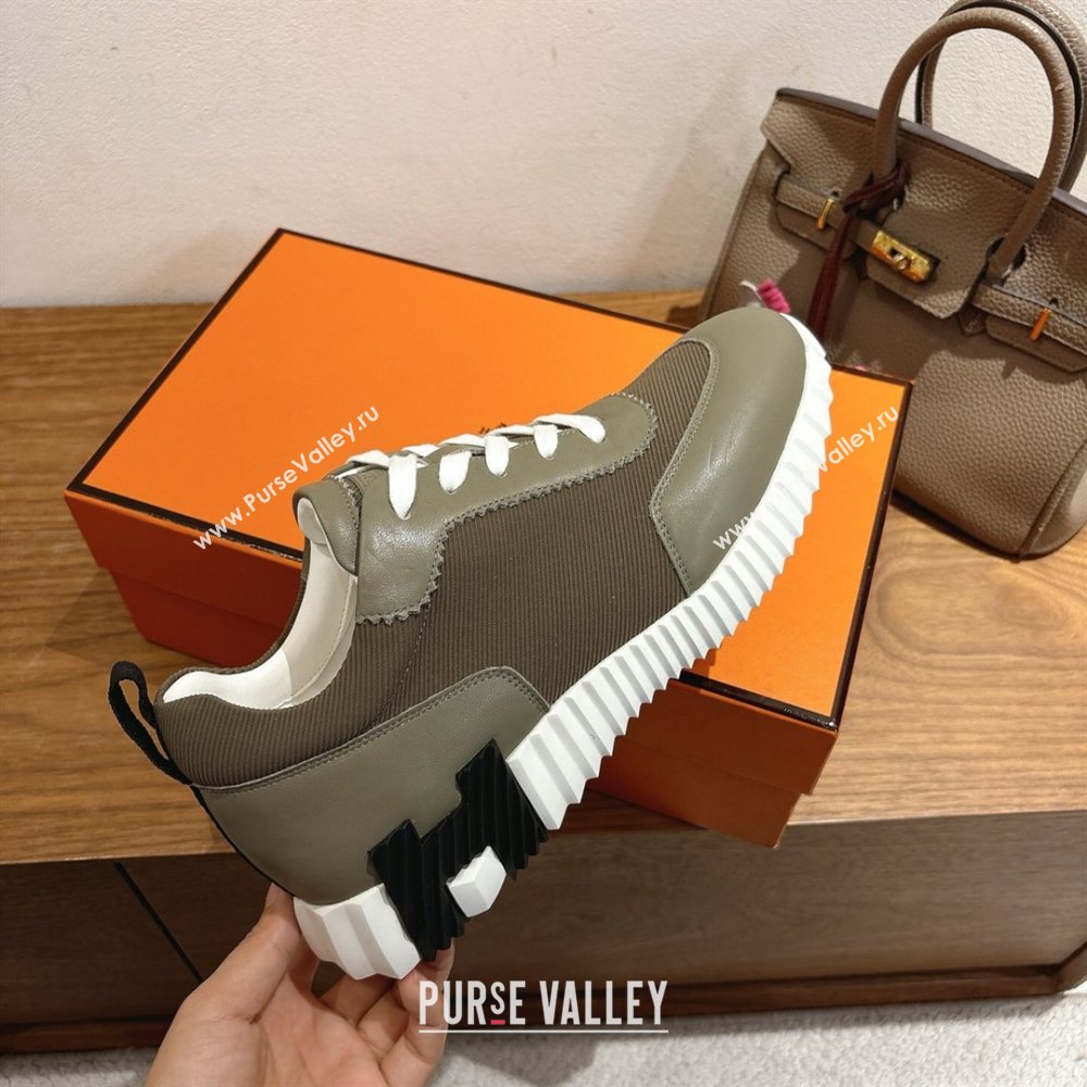 Hermes Bouncing Sneakers in Fabric and Leather Khaki Green 2025 1222 (MD-251222036)