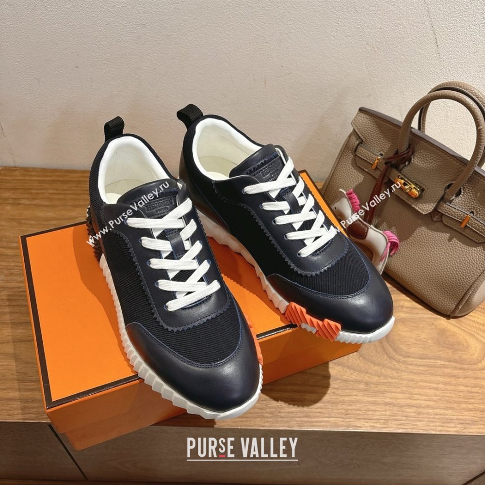Hermes Bouncing Sneakers in Fabric and Leather Dark Blue 2025 1222 (MD-251222038)