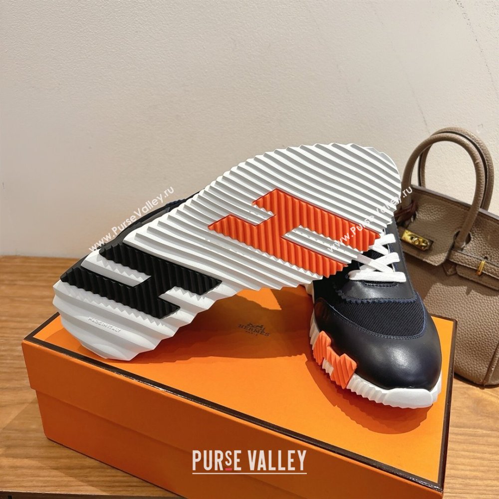 Hermes Bouncing Sneakers in Fabric and Leather Dark Blue 2025 1222 (MD-251222038)