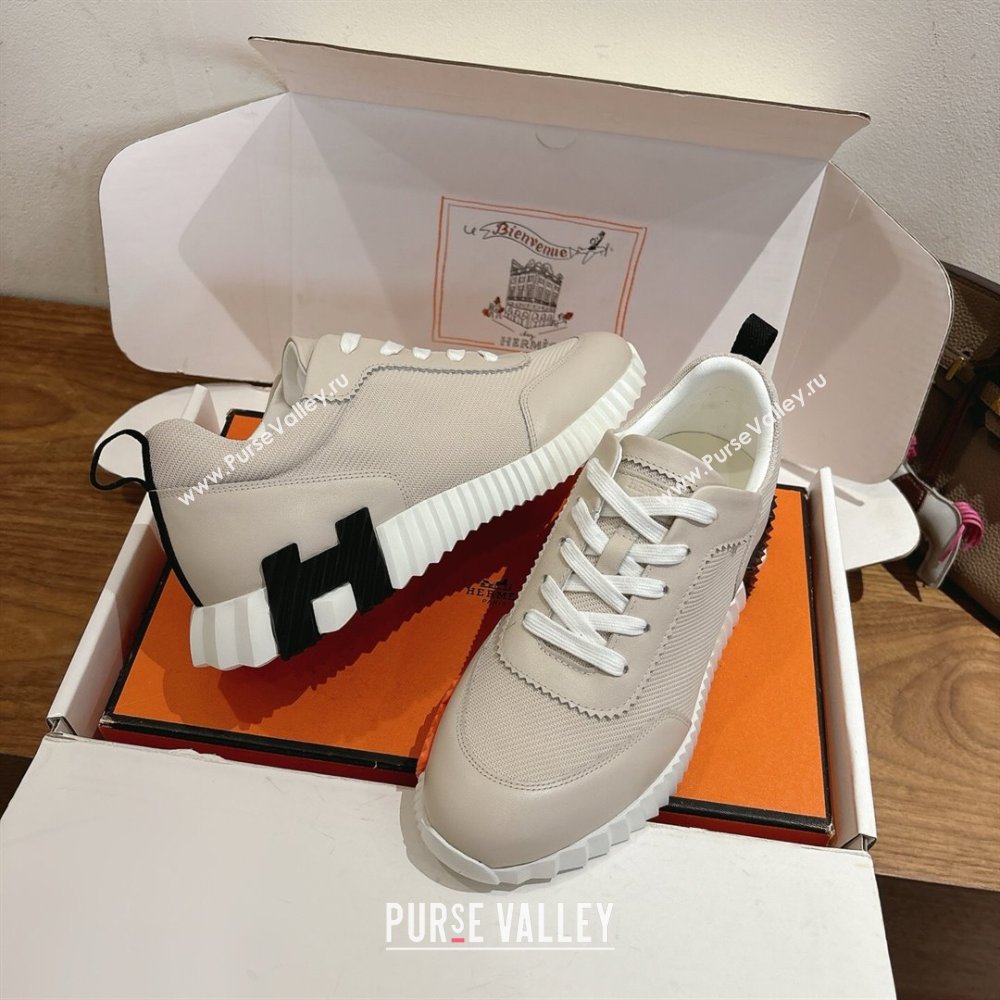Hermes Bouncing Sneakers in Fabric and Leather Pale Grey 2025 1222 (MD-251222040)
