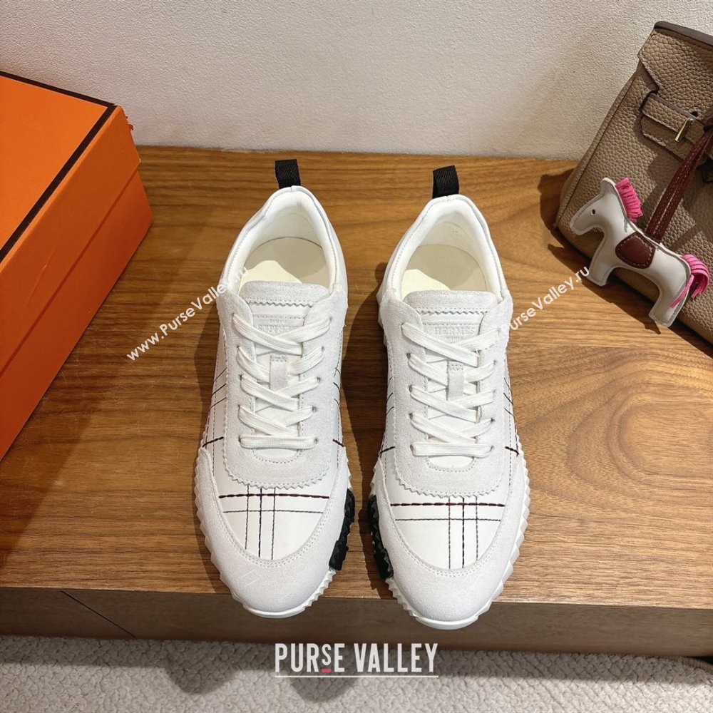 Hermes Bouncing Sneakers in Embroidered Leather and Suede White 2025 1222 (MD-251222041)