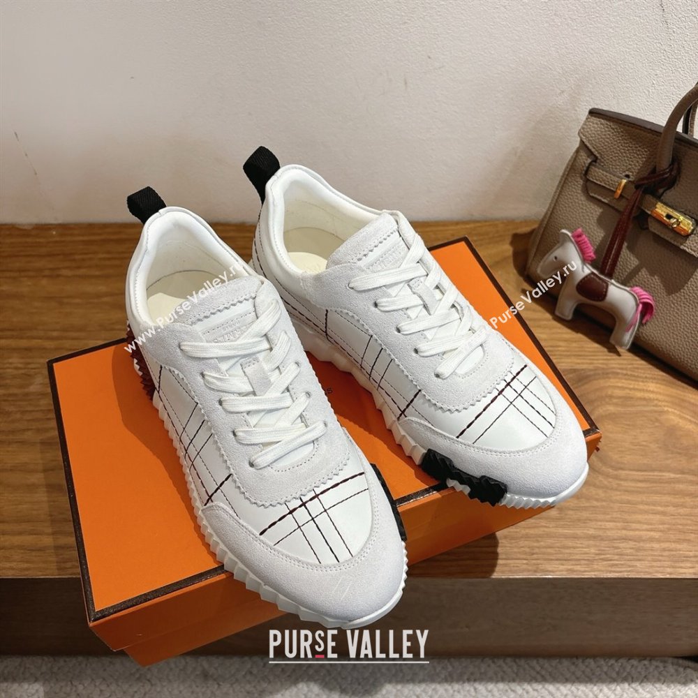 Hermes Bouncing Sneakers in Embroidered Leather and Suede White 2025 1222 (MD-251222041)