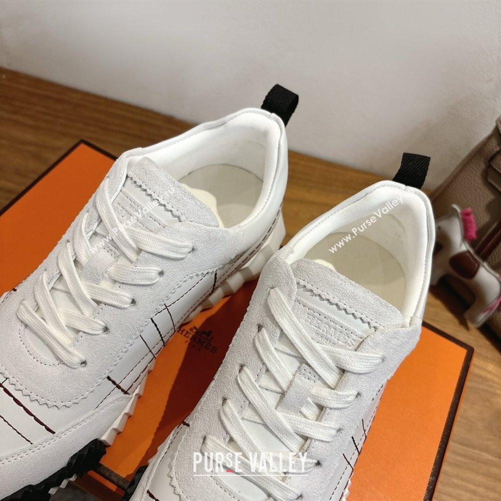 Hermes Bouncing Sneakers in Embroidered Leather and Suede White 2025 1222 (MD-251222041)