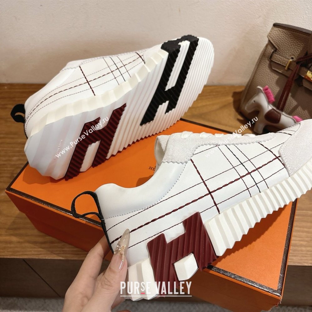 Hermes Bouncing Sneakers in Embroidered Leather and Suede White 2025 1222 (MD-251222041)
