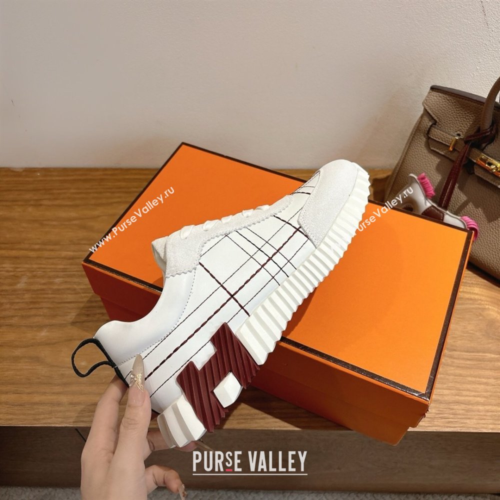 Hermes Bouncing Sneakers in Embroidered Leather and Suede White 2025 1222 (MD-251222041)