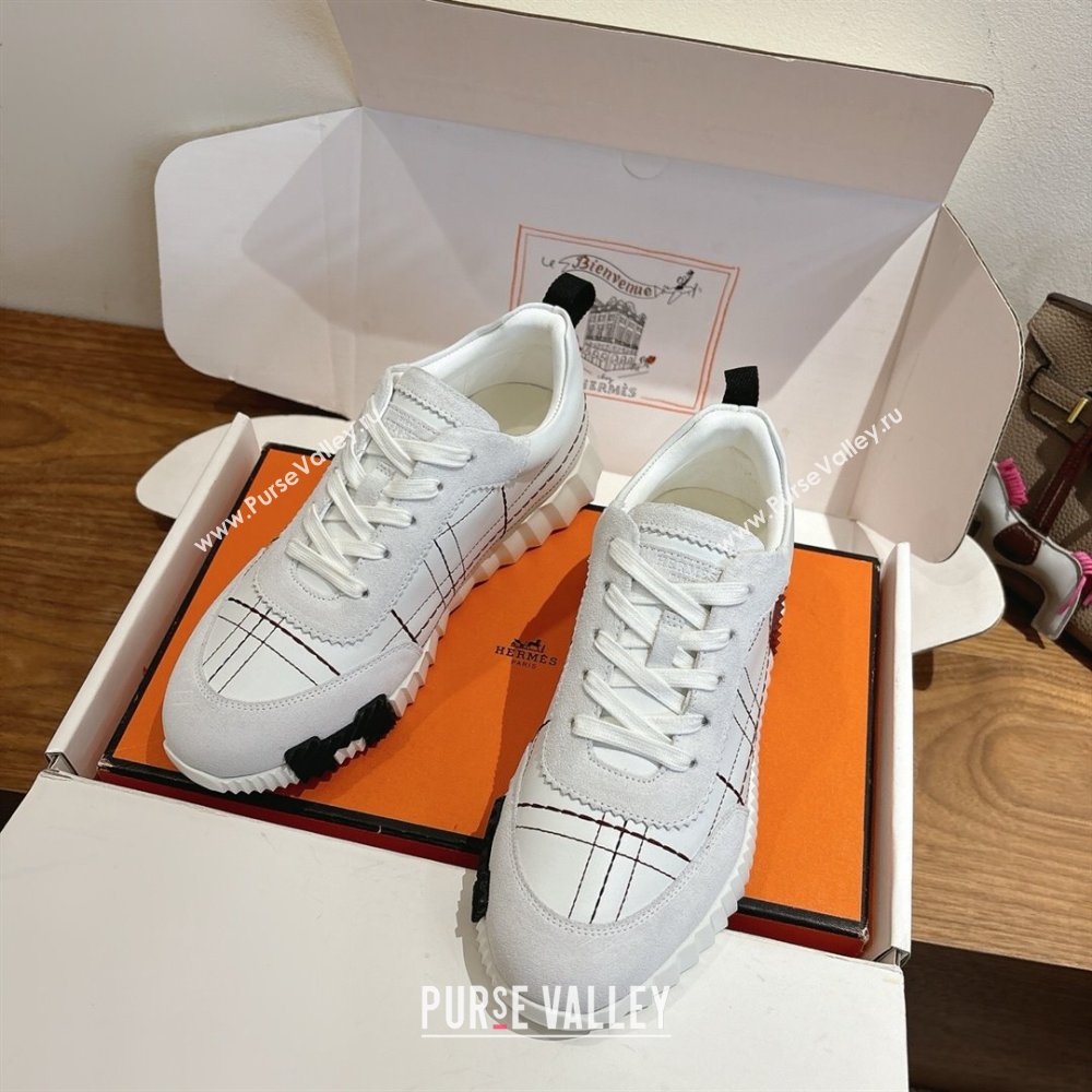 Hermes Bouncing Sneakers in Embroidered Leather and Suede White 2025 1222 (MD-251222041)