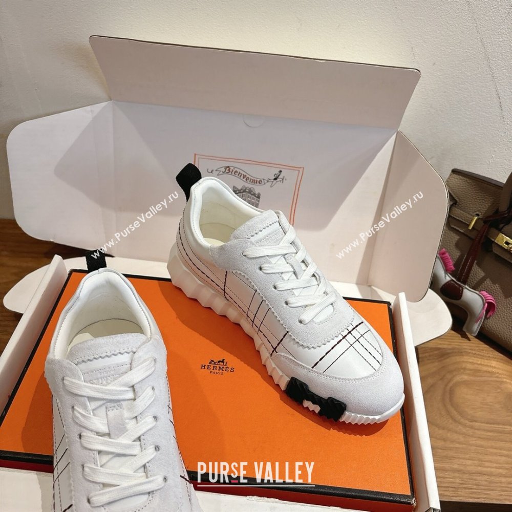 Hermes Bouncing Sneakers in Embroidered Leather and Suede White 2025 1222 (MD-251222041)
