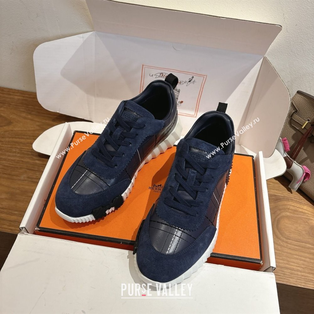 Hermes Bouncing Sneakers in Embroidered Leather and Suede Dark Blue 2025 1222 (MD-251222042)
