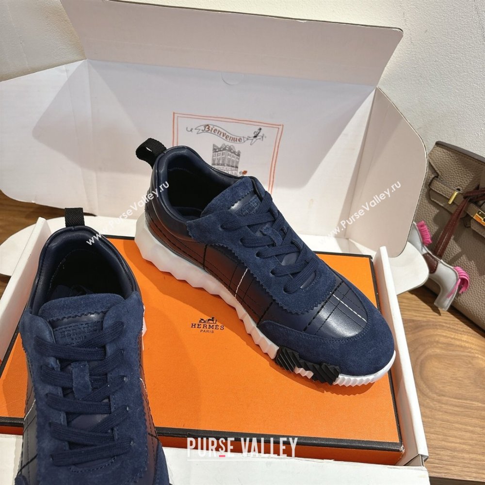 Hermes Bouncing Sneakers in Embroidered Leather and Suede Dark Blue 2025 1222 (MD-251222042)