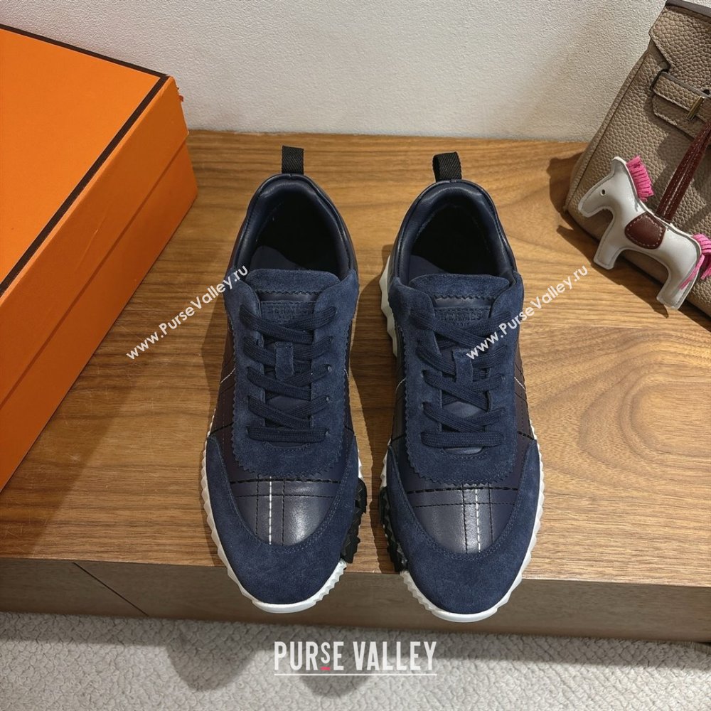 Hermes Bouncing Sneakers in Embroidered Leather and Suede Dark Blue 2025 1222 (MD-251222042)