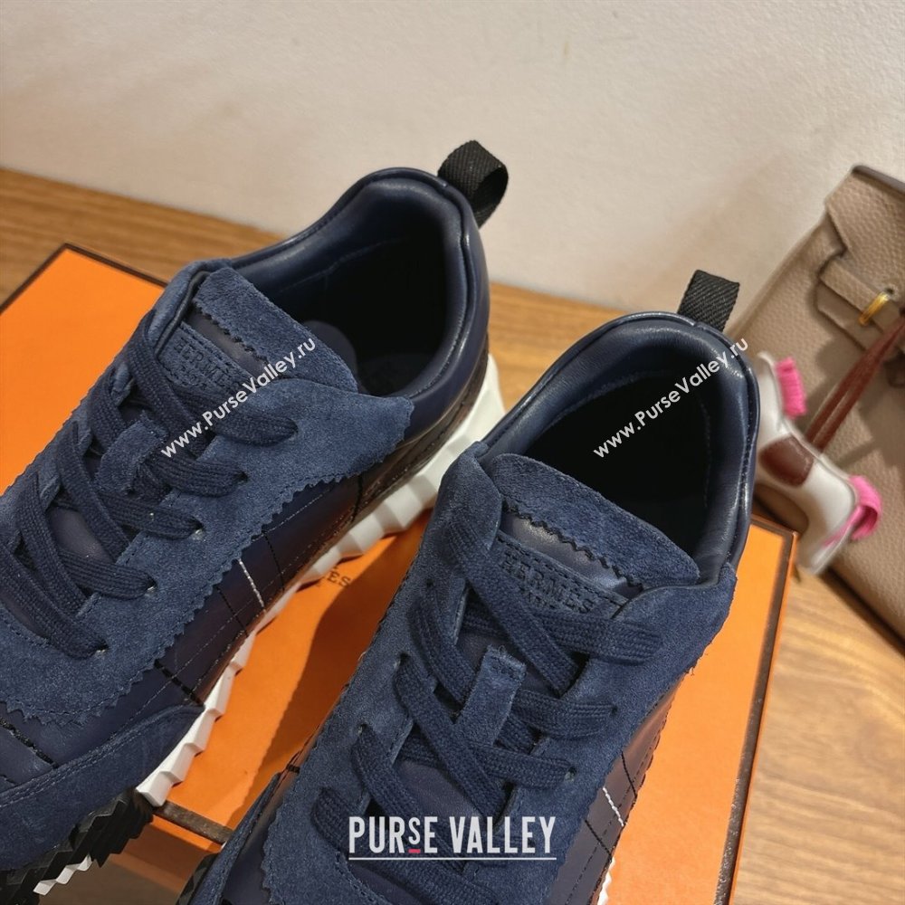 Hermes Bouncing Sneakers in Embroidered Leather and Suede Dark Blue 2025 1222 (MD-251222042)