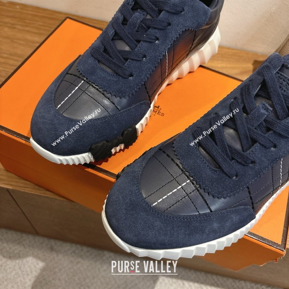 Hermes Bouncing Sneakers in Embroidered Leather and Suede Dark Blue 2025 1222 (MD-251222042)